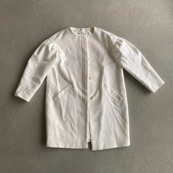 ZARA ecru ivory coat with drop shoulder balloon sleeves size M - Picture 2 of 9